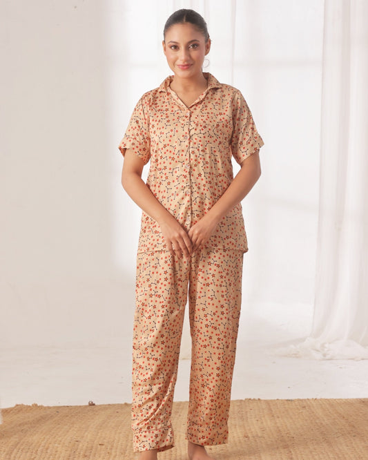 Buy Sajiero Silk Pajama Suit with Scrunchie - Starlight Dream in Pakistan