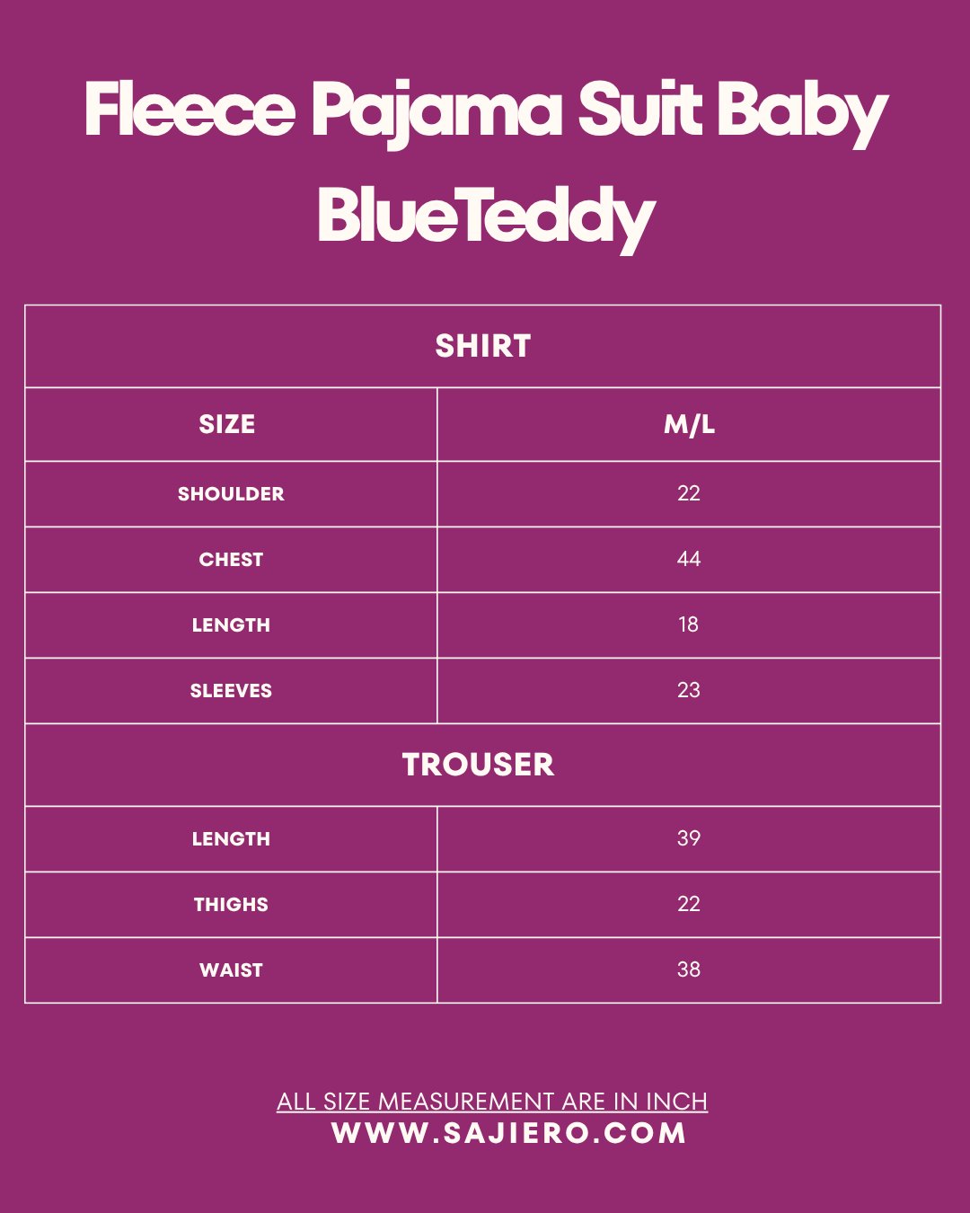 Buy Sajiero Fleece Pajama Suit Baby BlueTeddy in Pakistan
