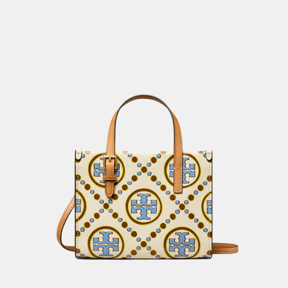 Buy Tory Burch Mini T Monogram Contrast Embossed Square Tote (New Ivory/Dauphin Blue) in Pakistan