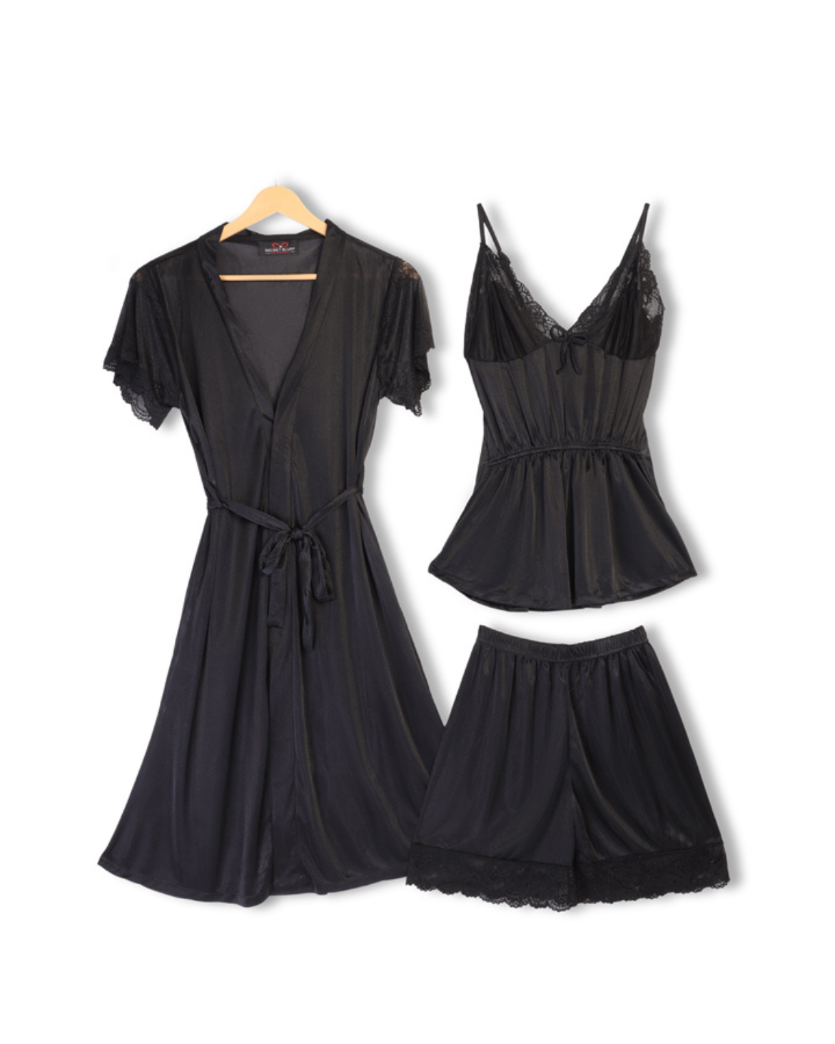 Buy Sajiero Silk Pajama Suit with Gown - Midnight Blush in Pakistan