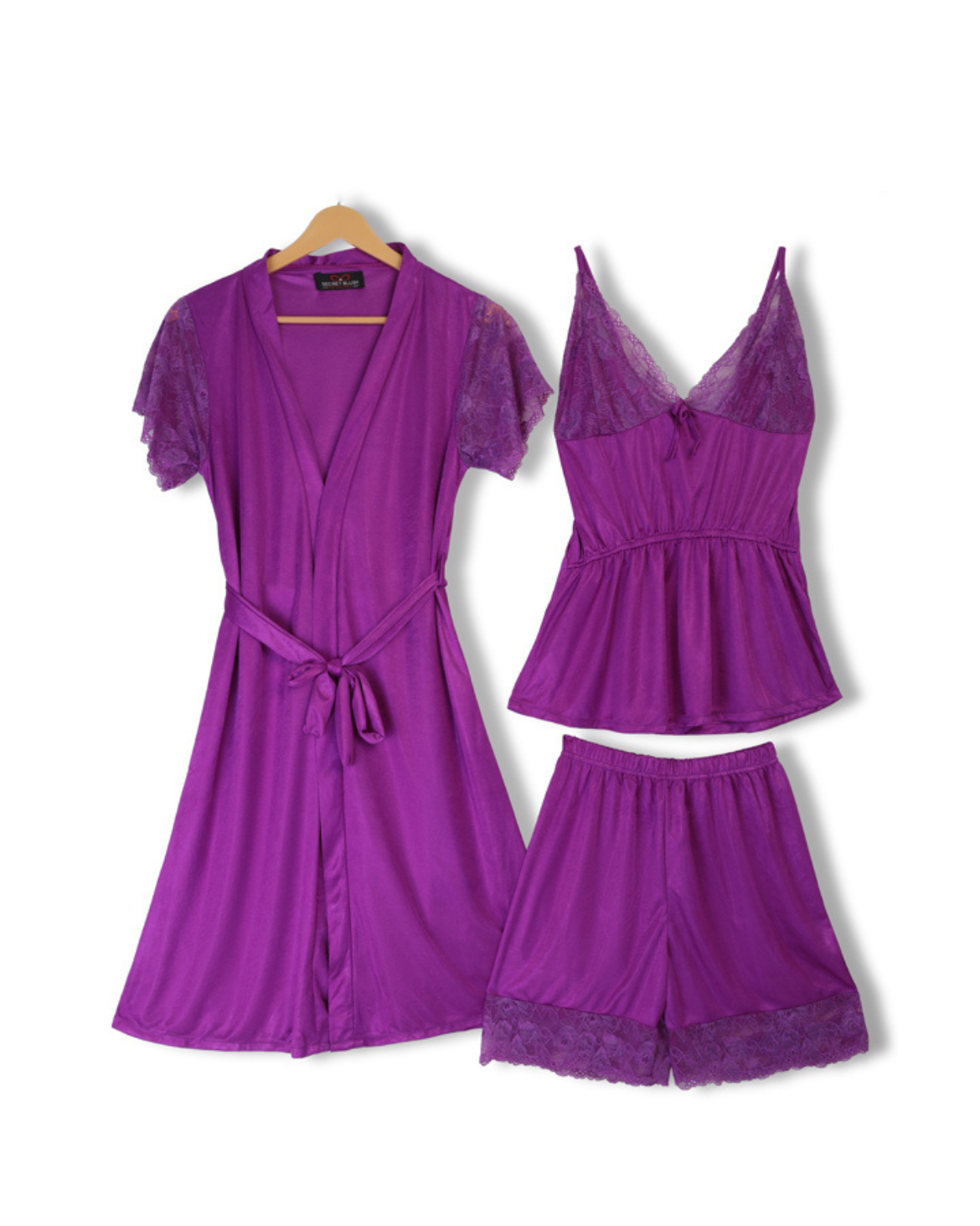 Buy Sajiero Silk Pajama Suit with Gown - Midnight Blush in Pakistan