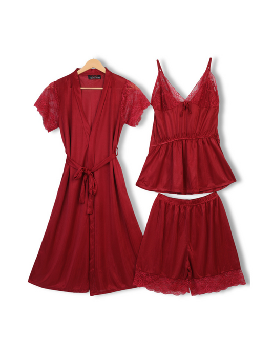 Buy Sajiero Silk Pajama Suit with Gown - Midnight Blush in Pakistan