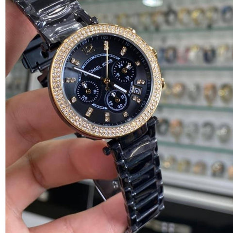 Buy Michael Kors Parker Chronograph Black Dial Black Ion-plated Ladies Watch - Mk6107 in Pakistan