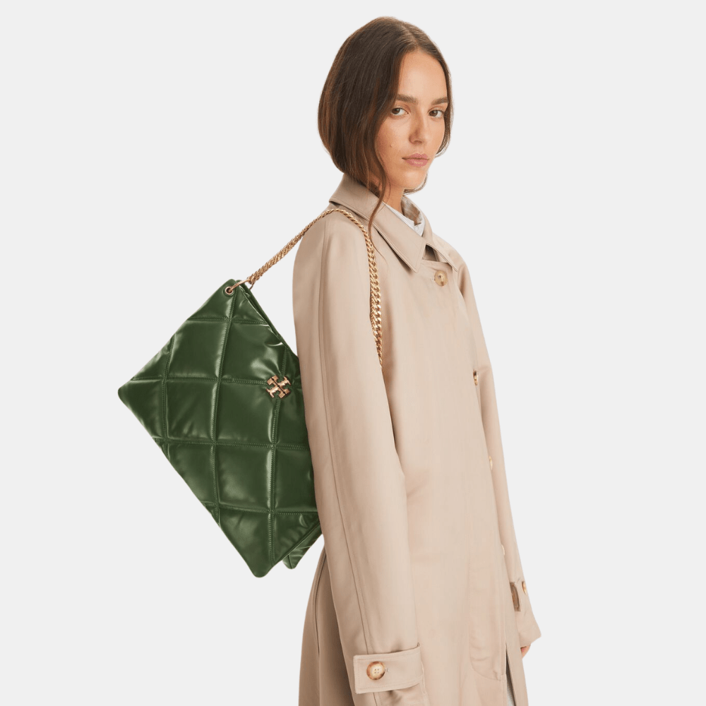 Buy Tory Burch Kira Diamond Quilt Contrast Stitch Satchel (Basil) in Pakistan