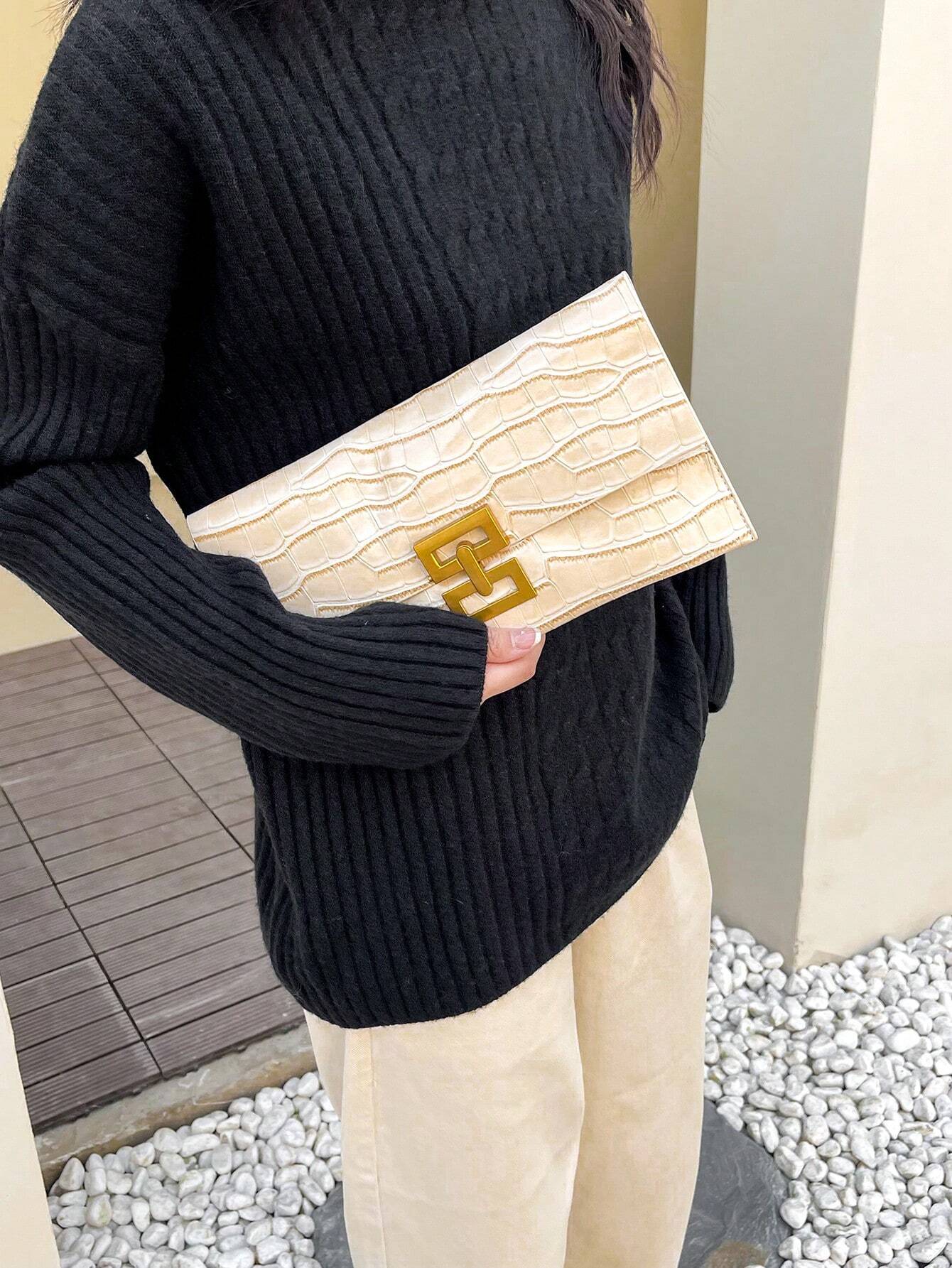 Buy SHEIN Vintage Crocodile Pattern Envelope Clutch Bag With Lock For Women, Simple And Elegant in Pakistan
