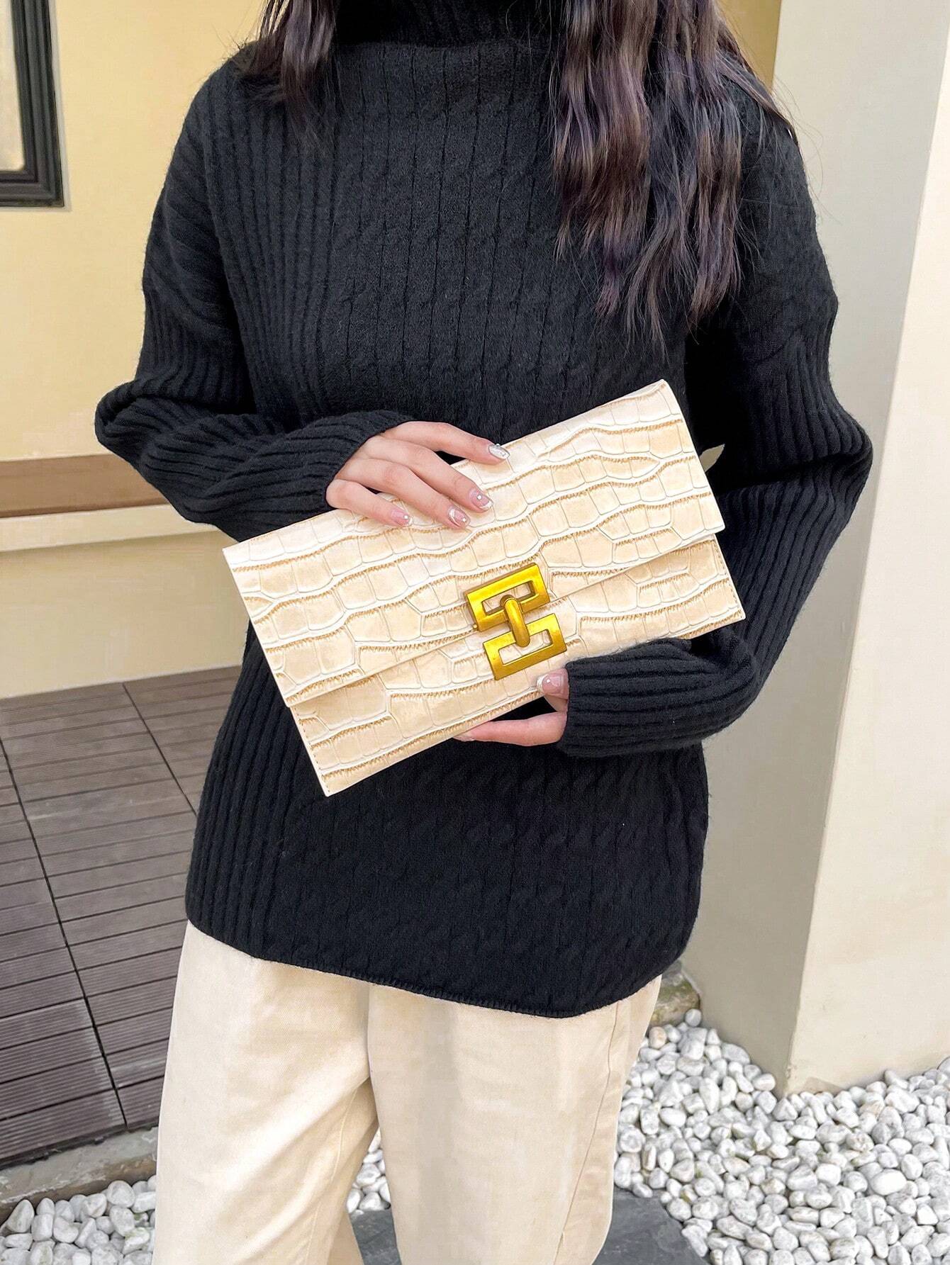 Buy SHEIN Vintage Crocodile Pattern Envelope Clutch Bag With Lock For Women, Simple And Elegant in Pakistan