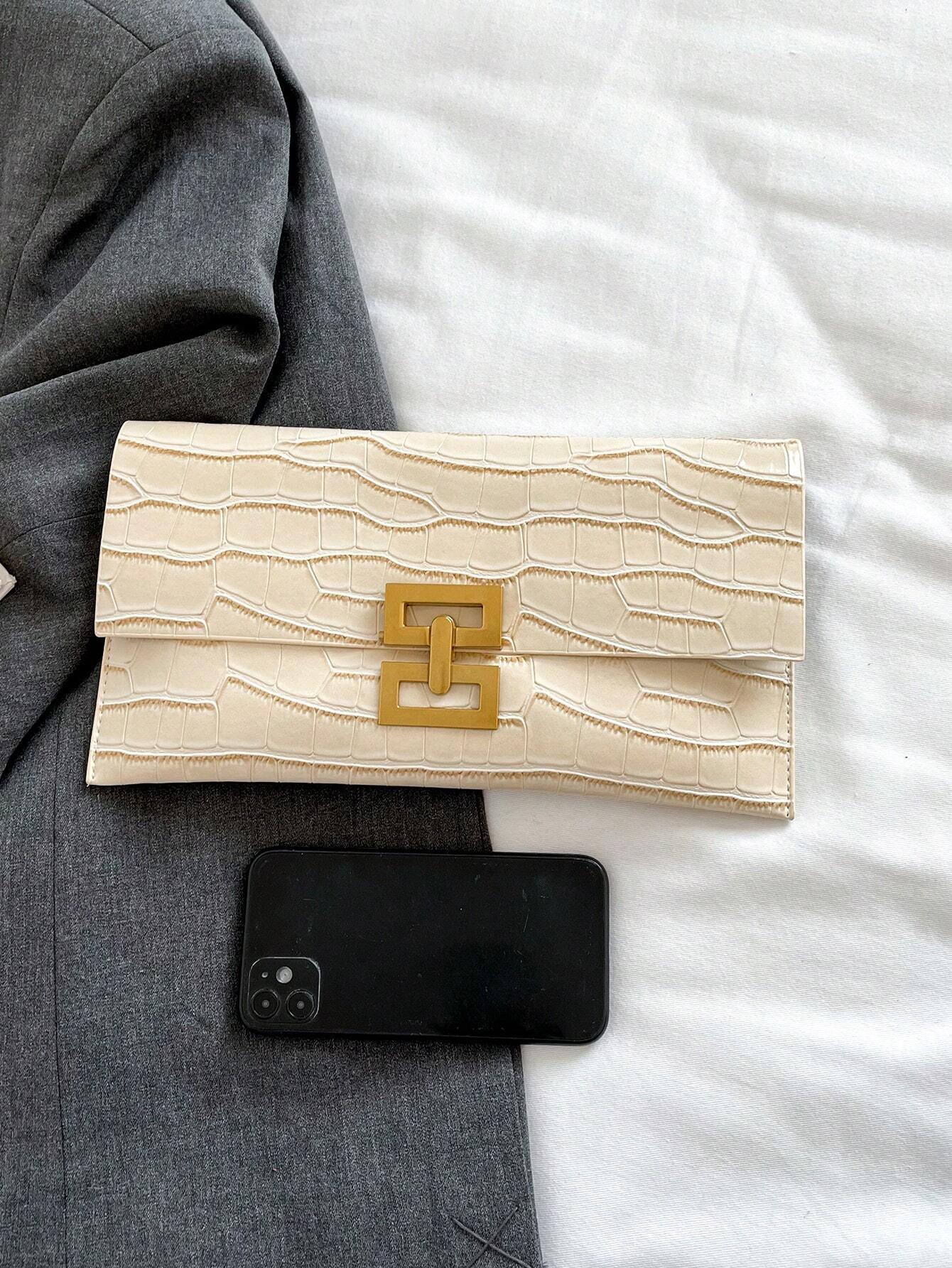 Buy SHEIN Vintage Crocodile Pattern Envelope Clutch Bag With Lock For Women, Simple And Elegant in Pakistan