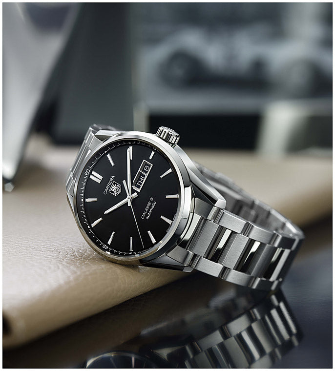 Buy Tag Heuer Carrera Calibre 5 Black Dial Silver Steel Strap Watch for Men - WAR201A.BA0723 in Pakistan