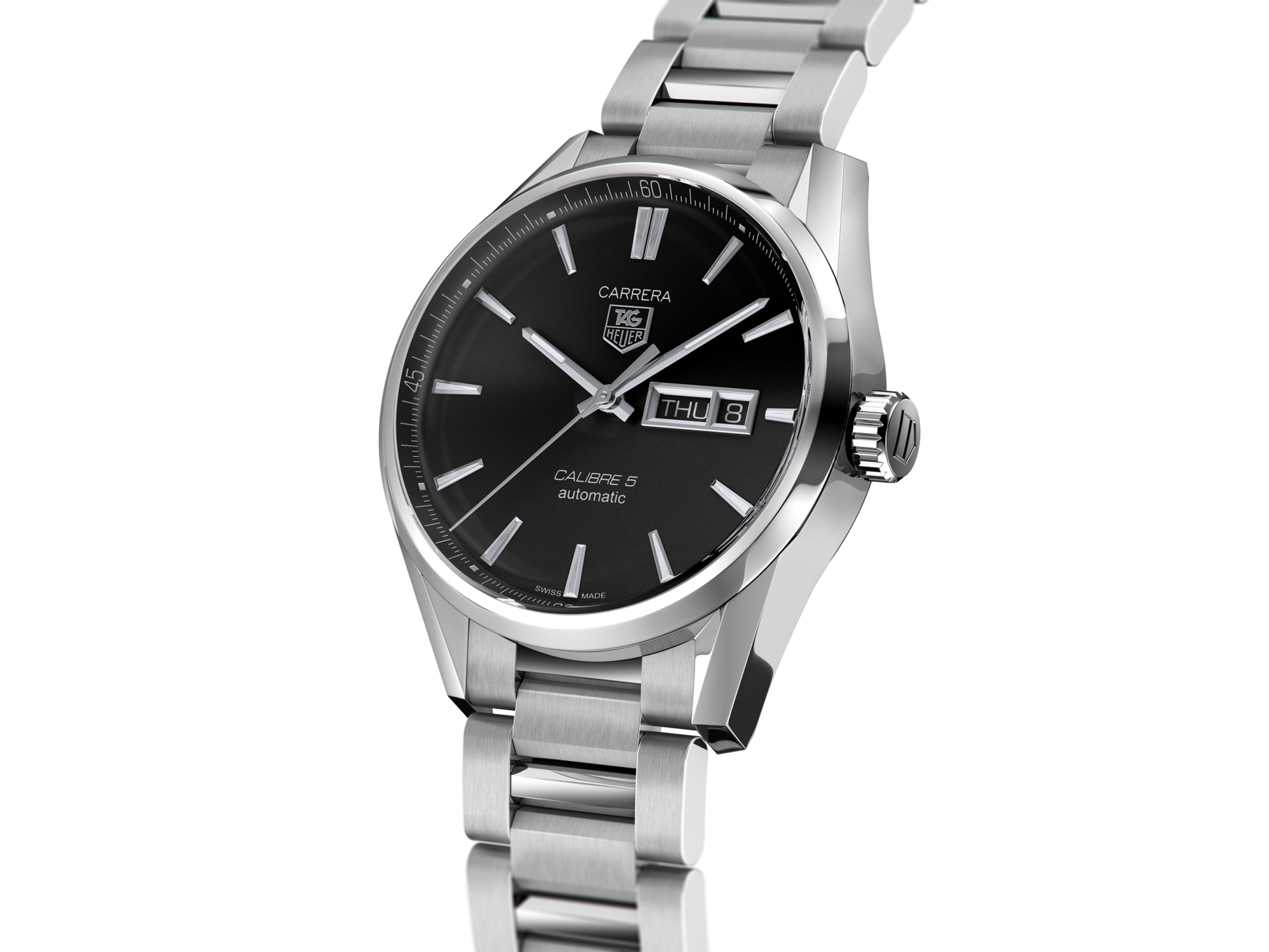 Buy Tag Heuer Carrera Calibre 5 Black Dial Silver Steel Strap Watch for Men - WAR201A.BA0723 in Pakistan