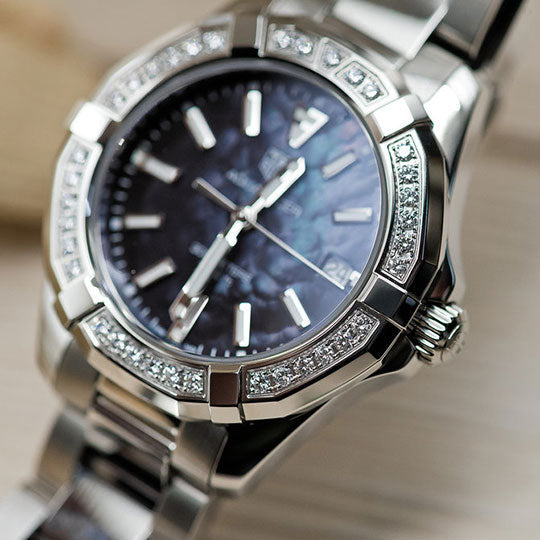 Buy Tag Heuer Aquaracer Black Mother of Pearl Dial with Diamonds Silver Steel Strap Watch for Women - WAY131P.BA0748 in Pakistan