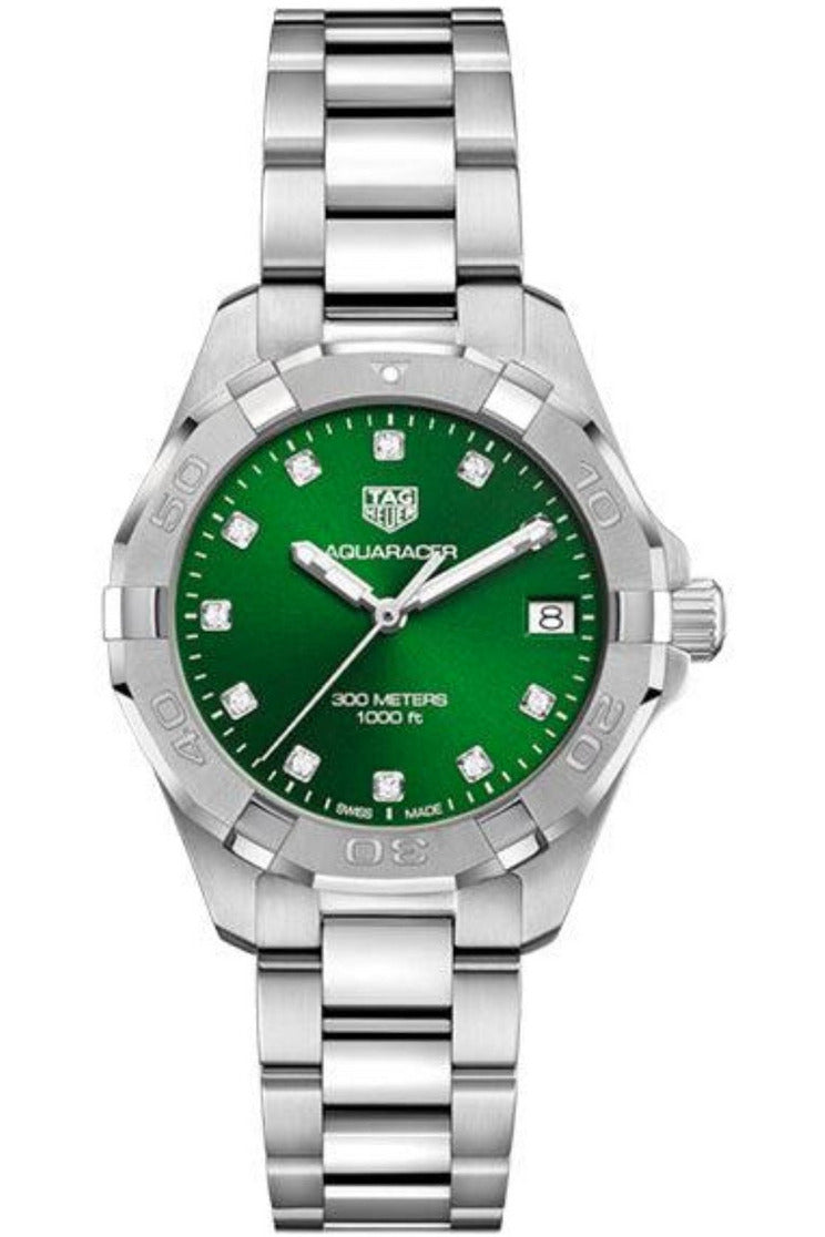 Buy Tag Heuer Aquaracer Green Dial with Diamonds Silver Steel Strap Watch for Women - WBD1316.BA0740 in Pakistan