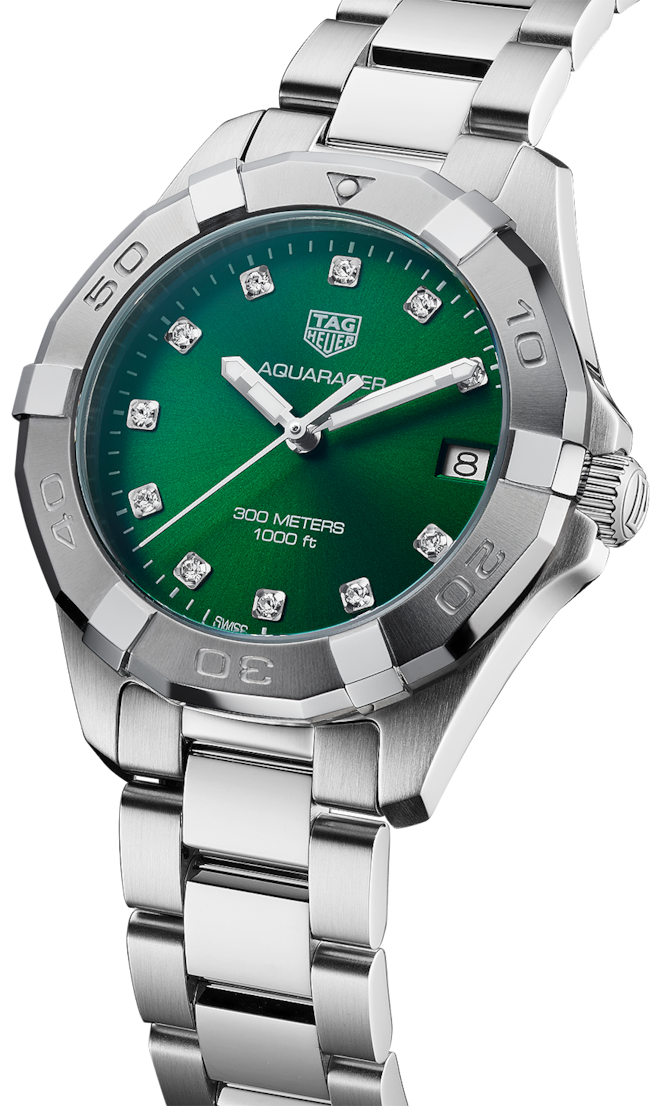 Buy Tag Heuer Aquaracer Green Dial with Diamonds Silver Steel Strap Watch for Women - WBD1316.BA0740 in Pakistan