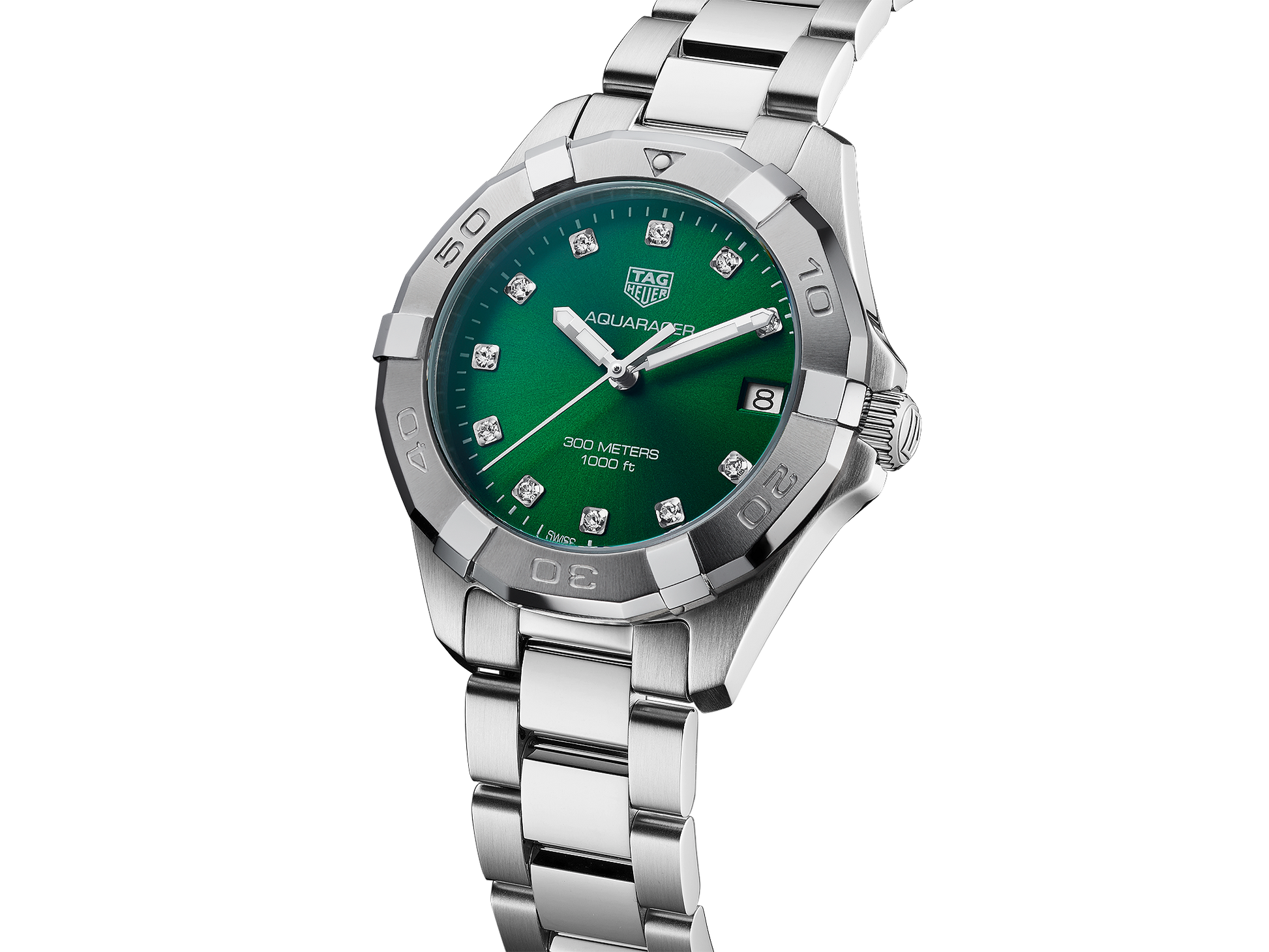 Buy Tag Heuer Aquaracer Green Dial with Diamonds Silver Steel Strap Watch for for Women - WBD1316.BA0740 in Pakistan