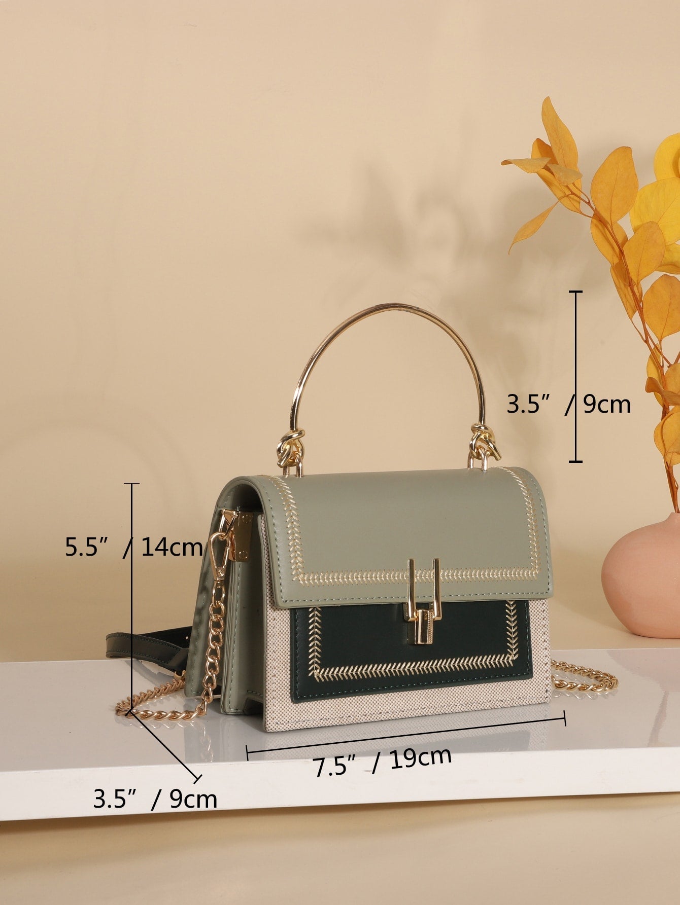 Buy SHEIN Waterproof,Lightweight,Business Casual Mini Stitch Trim Flap Satchel Bag in Pakistan