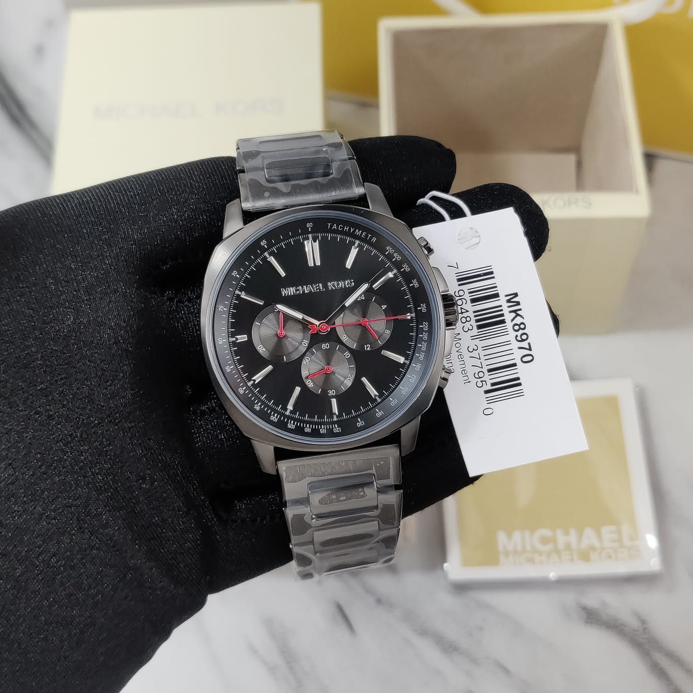 Buy Michael Kors Chronograph Black Dial Gunmetalic Stainless Steel Watch for Men - Mk8970 in Pakistan