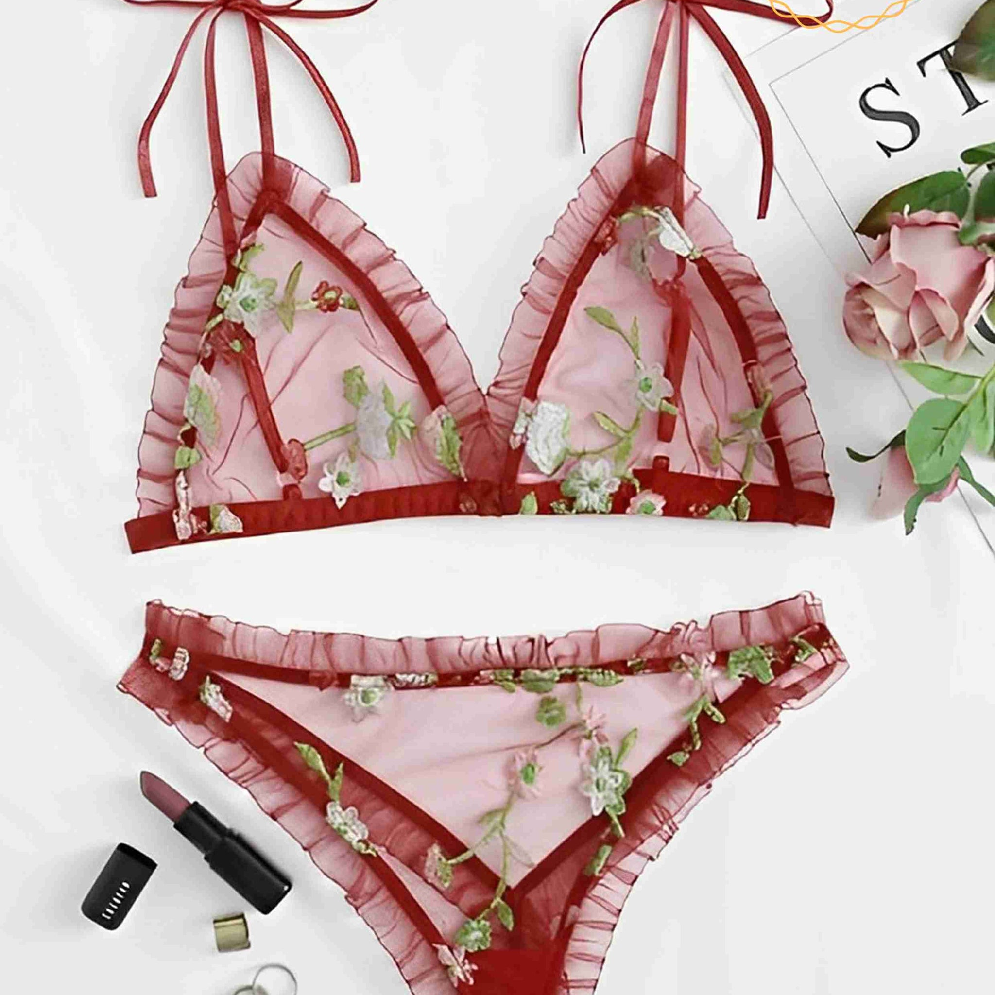 Buy Florea Embroidered Lingerie Set 16136 - Free Size in Pakistan