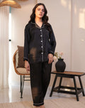 Buy Florea Silk Pajama Set With Scrunchie - Black in Pakistan
