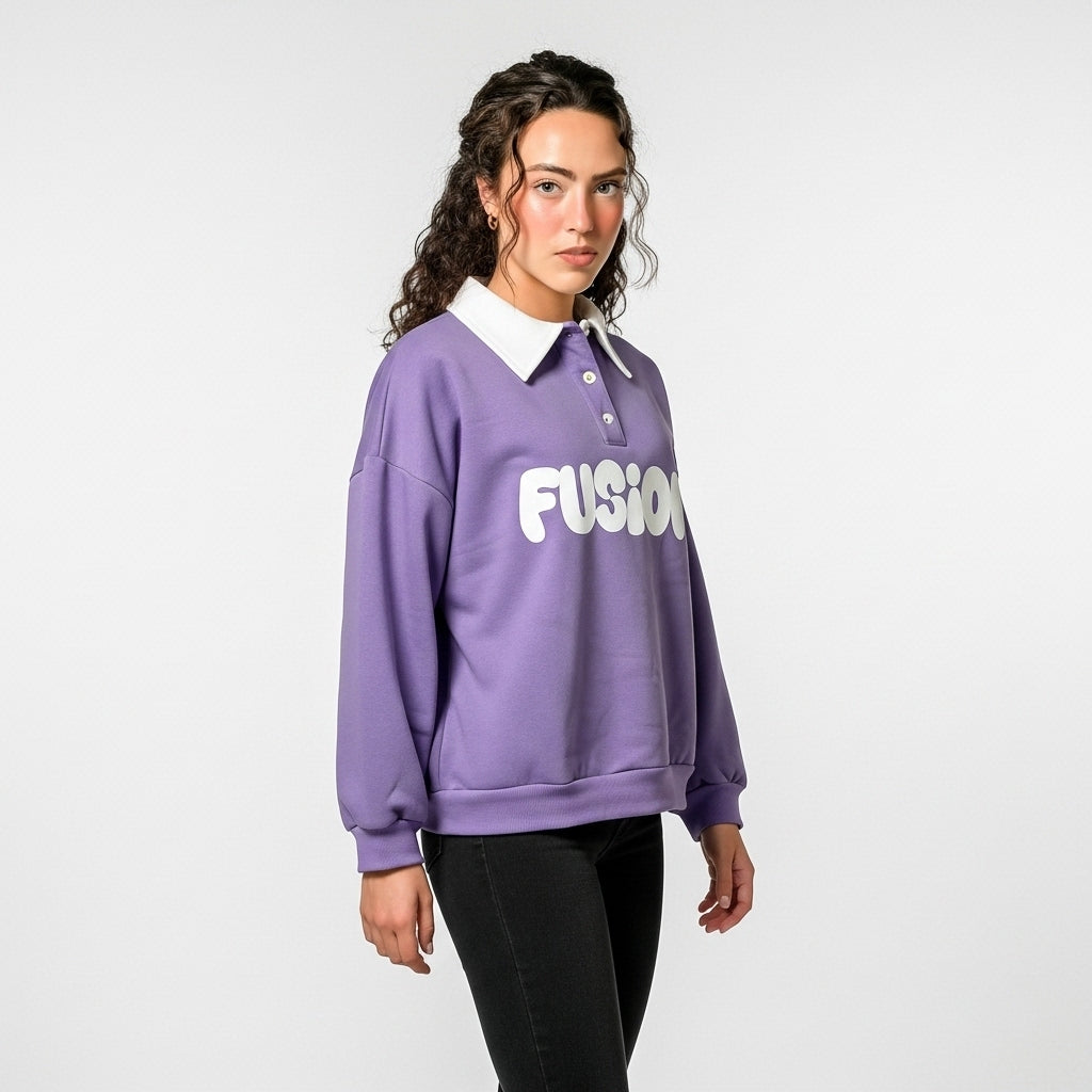 Buy Sajiero Fleece Polo Style Sweatshirt - FUSION - Purple in Pakistan