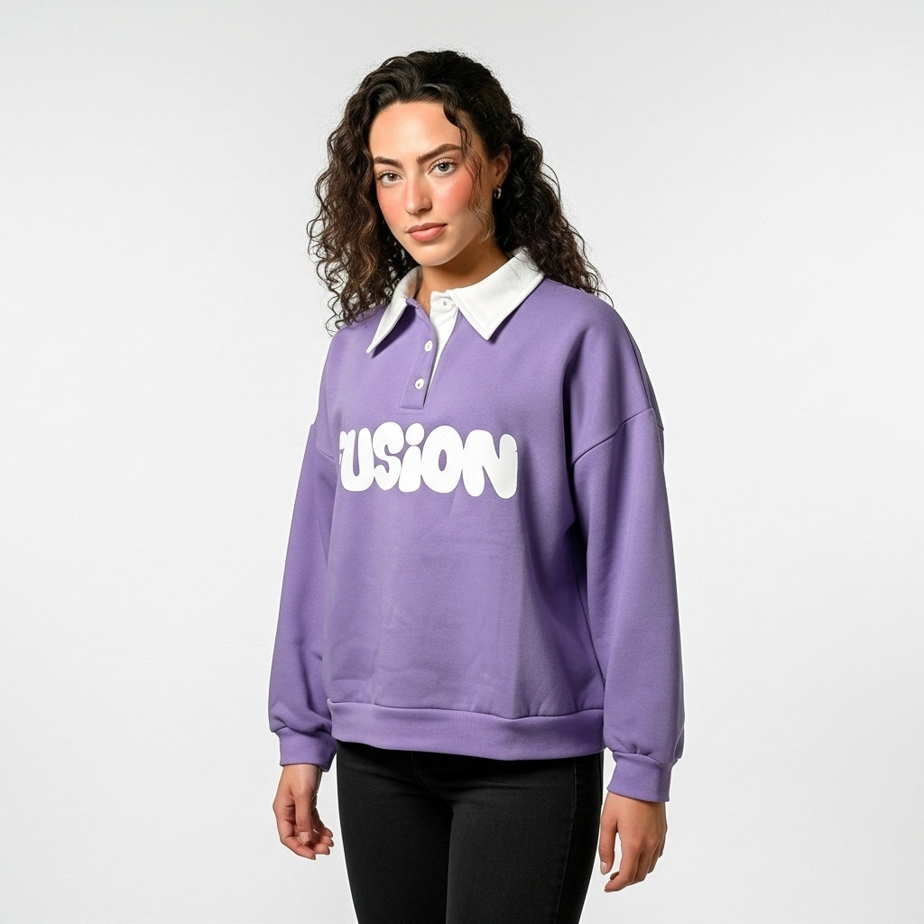 Buy Sajiero Fleece Polo Style Sweatshirt - FUSION - Purple in Pakistan