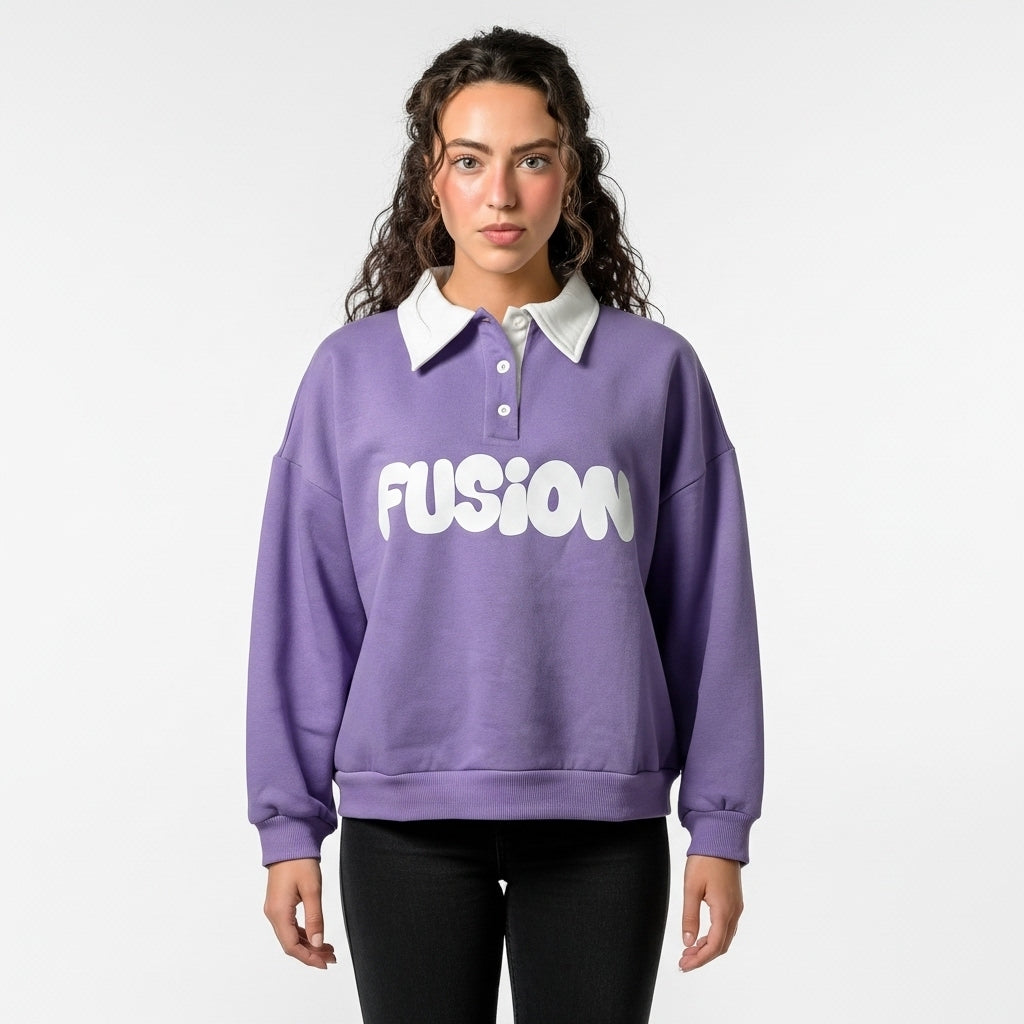 Buy Sajiero Fleece Polo Style Sweatshirt - FUSION - Purple in Pakistan