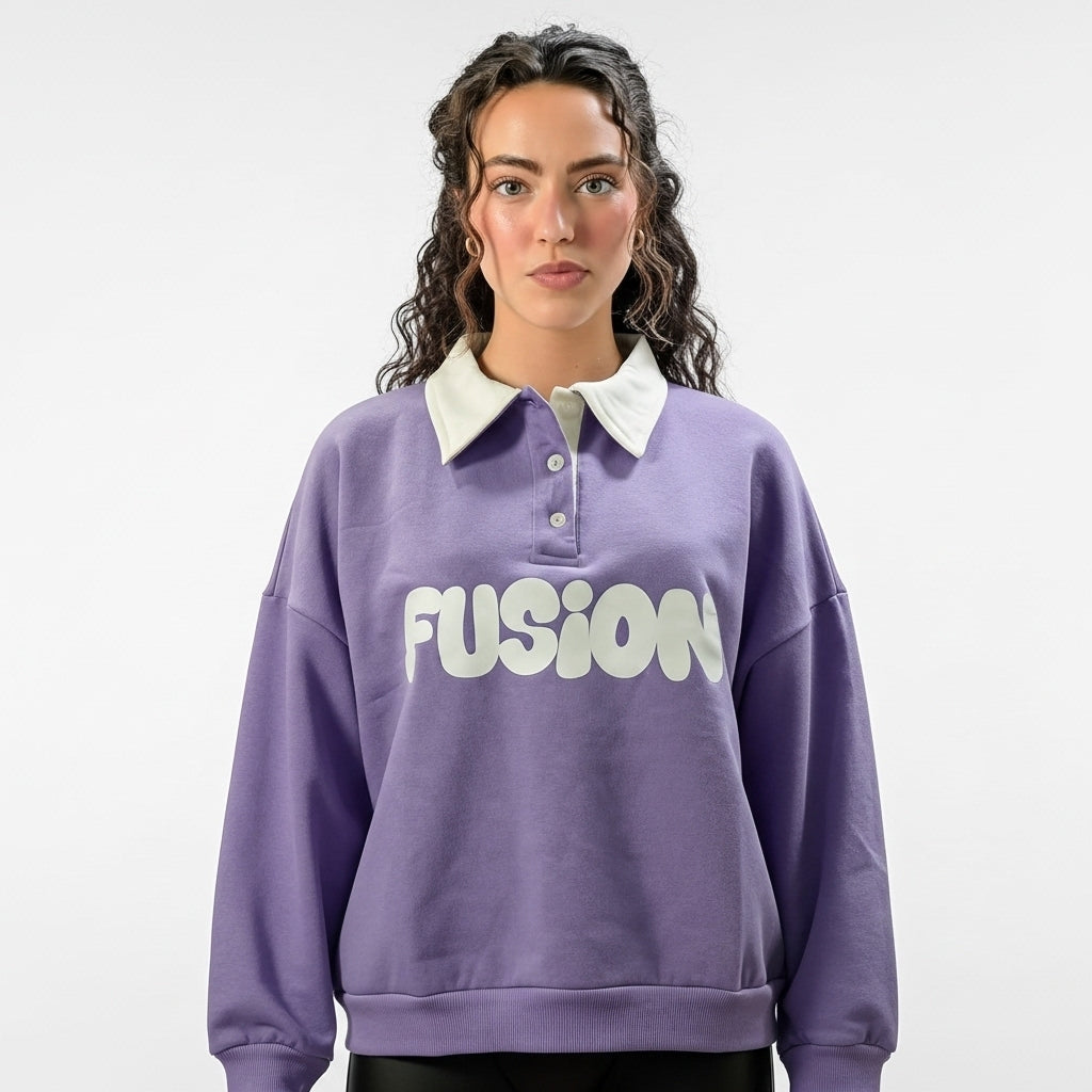 Buy Sajiero Fleece Polo Style Sweatshirt - FUSION - Purple in Pakistan