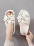 Buy SHEIN Women Bow Decor Slides, Preppy White Solid Slides in Pakistan