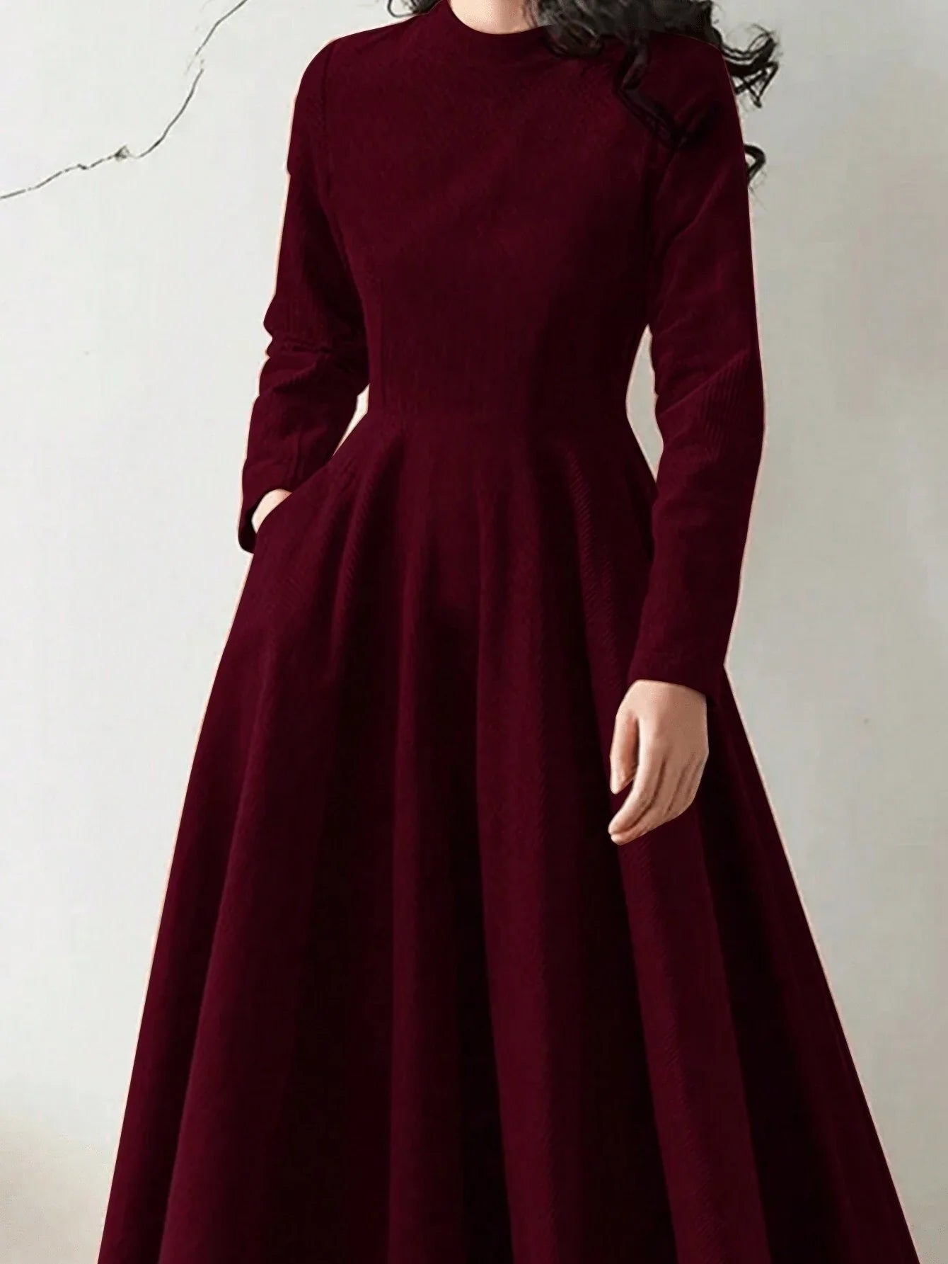 Buy SHEIN Women Casual Solid Color Oblique Pocket Elastic Waist Flare Hem Dress, Autumn in Pakistan