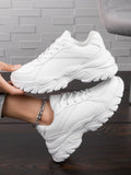 Buy SHEIN Women Chunky Sneakers Lace-up Front Low Top Sports Shoes White, Women's Pu Athletic Running Shoes In White Solid Color in Pakistan