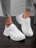 Buy SHEIN Women Chunky Sneakers Lace-up Front Low Top Sports Shoes White, Women's Pu Athletic Running Shoes In White Solid Color in Pakistan