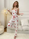 Buy SHEIN Women Heart Print Cami Tank Top And Long Pants Pajama Set White Set in Pakistan