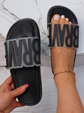 Buy SHEIN Women Letter Decor Single Band Slides, Fashionable Black Comfortable Slides in Pakistan
