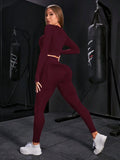 Buy SHEIN Women Solid Color Crew Neck Long Sleeve Top And Skinny Leggings Sports Outfit Workout Women Set Women Leggings Set in Pakistan