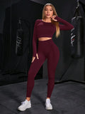 Buy SHEIN Women Solid Color Crew Neck Long Sleeve Top And Skinny Leggings Sports Outfit Workout Women Set Women Leggings Set in Pakistan