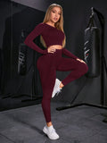 Buy SHEIN Women Solid Color Crew Neck Long Sleeve Top And Skinny Leggings Sports Outfit Workout Women Set Women Leggings Set in Pakistan