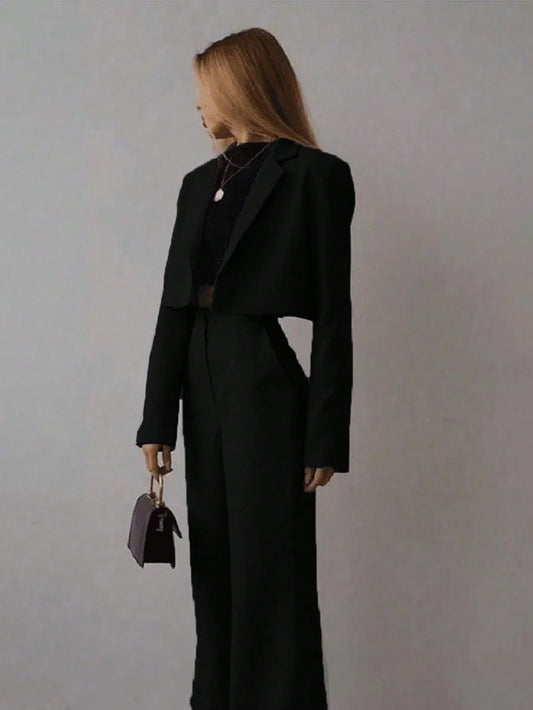 Buy SHEIN Women Solid Color Long Sleeve Simple Jacket And Long Pants 2-Piece Casual Outfit in Pakistan