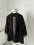 Buy SHEIN Women's Casual Lightweight Leopard Print Contrast Color Loose Fit Long Sleeve Blazer in Pakistan