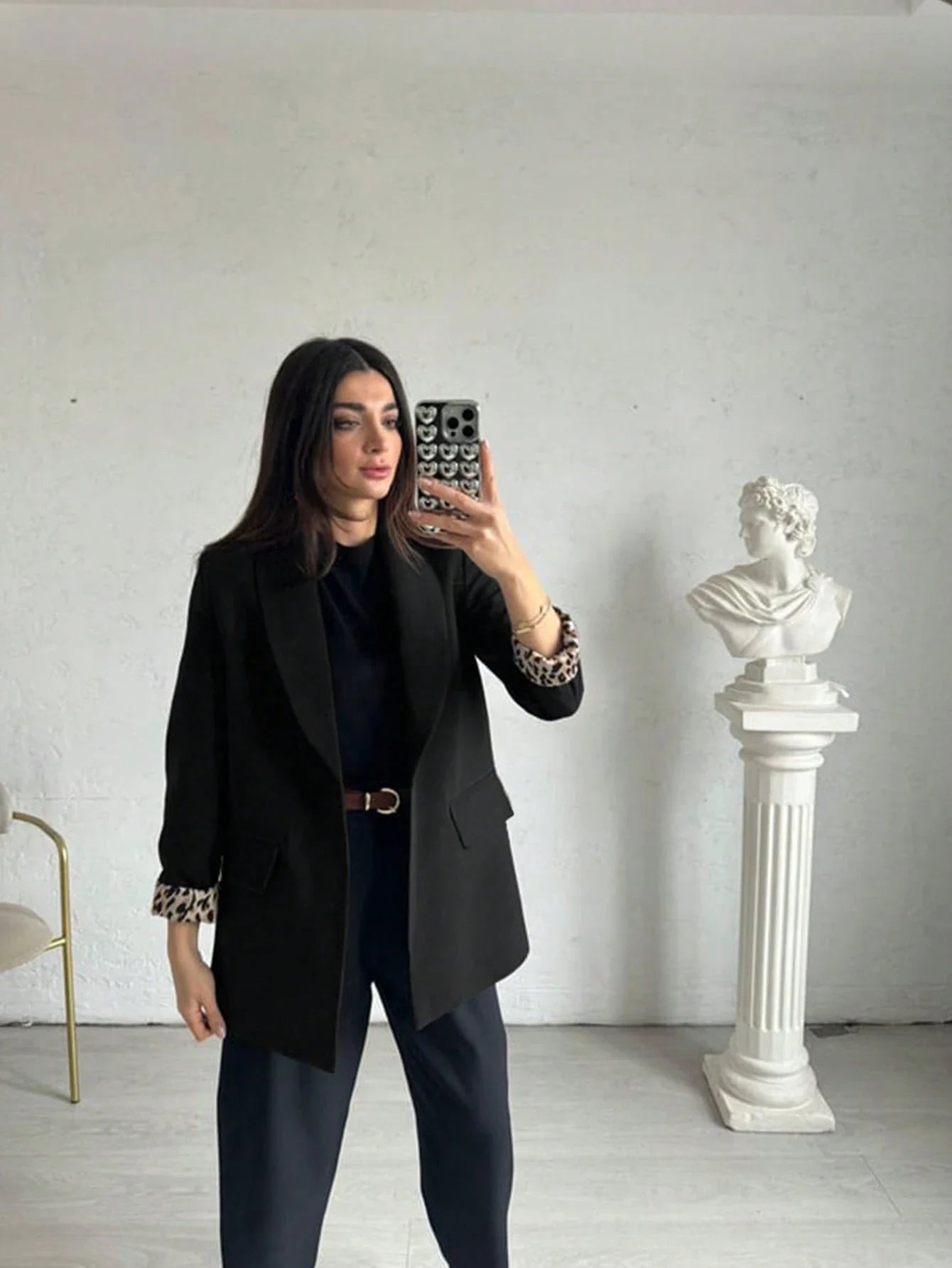 Buy SHEIN Women's Casual Lightweight Leopard Print Contrast Color Loose Fit Long Sleeve Blazer in Pakistan