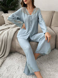 Buy SHEIN Women's Contrast Lace Cardigan And Pajama Set in Pakistan