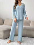 Buy SHEIN Women's Contrast Lace Cardigan And Pajama Set in Pakistan