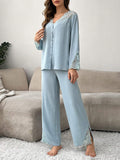 Buy SHEIN Women's Contrast Lace Cardigan And Pajama Set in Pakistan