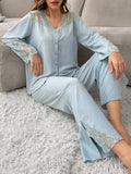 Buy SHEIN Women's Contrast Lace Cardigan And Pajama Set in Pakistan