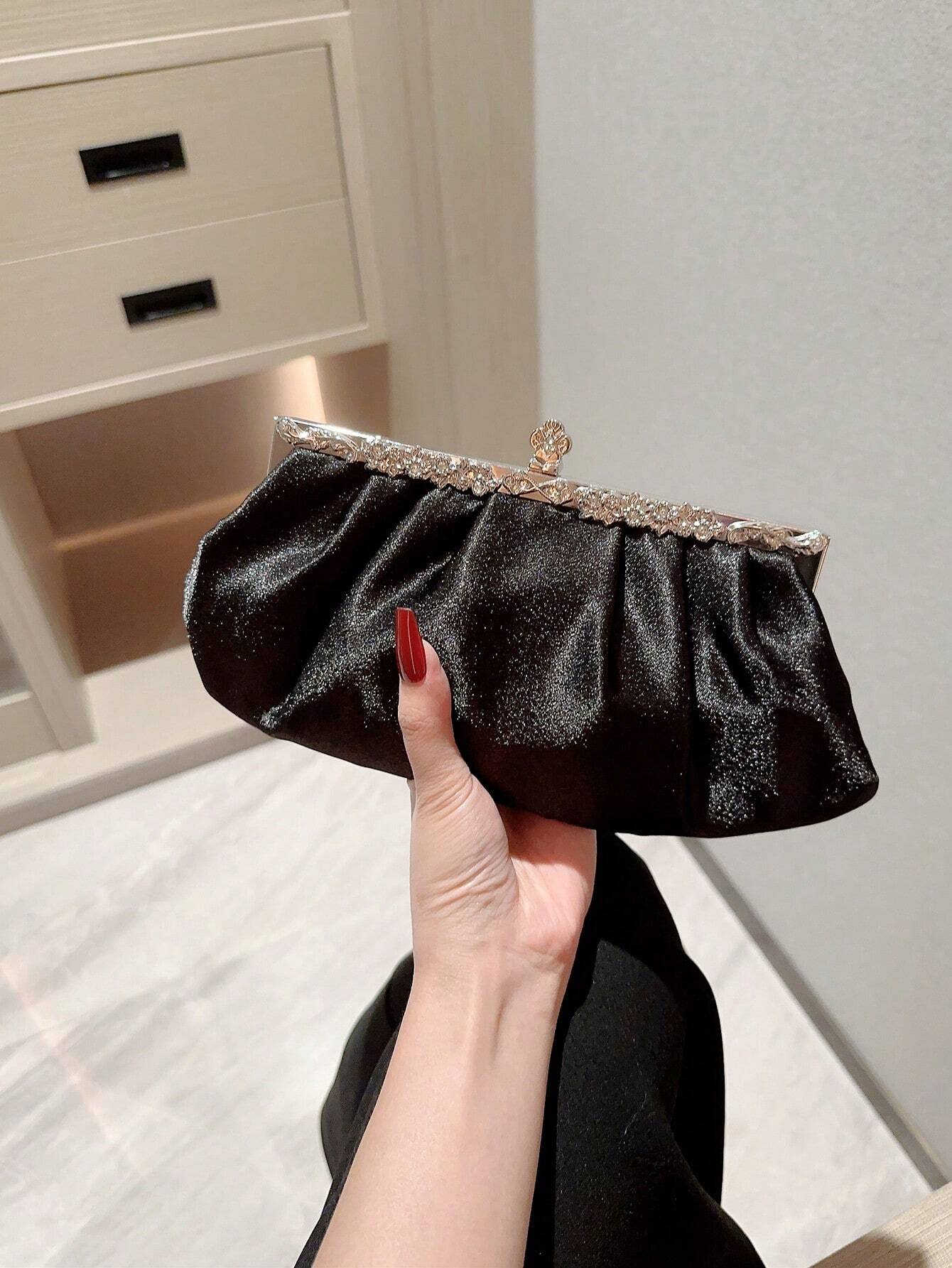 Buy SHEIN Women's Delicate Satin Evening Bag With Rhinestone Decoration, Clutch Bag, Party Bag, Prom Bag, Chain Handbag in Pakistan