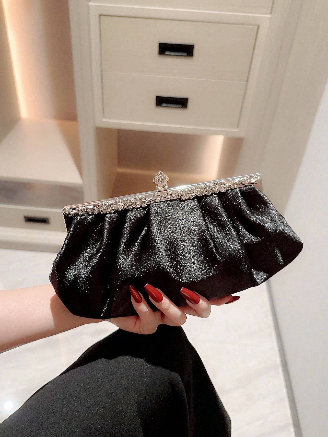 Buy SHEIN Women's Delicate Satin Evening Bag With Rhinestone Decoration, Clutch Bag, Party Bag, Prom Bag, Chain Handbag in Pakistan