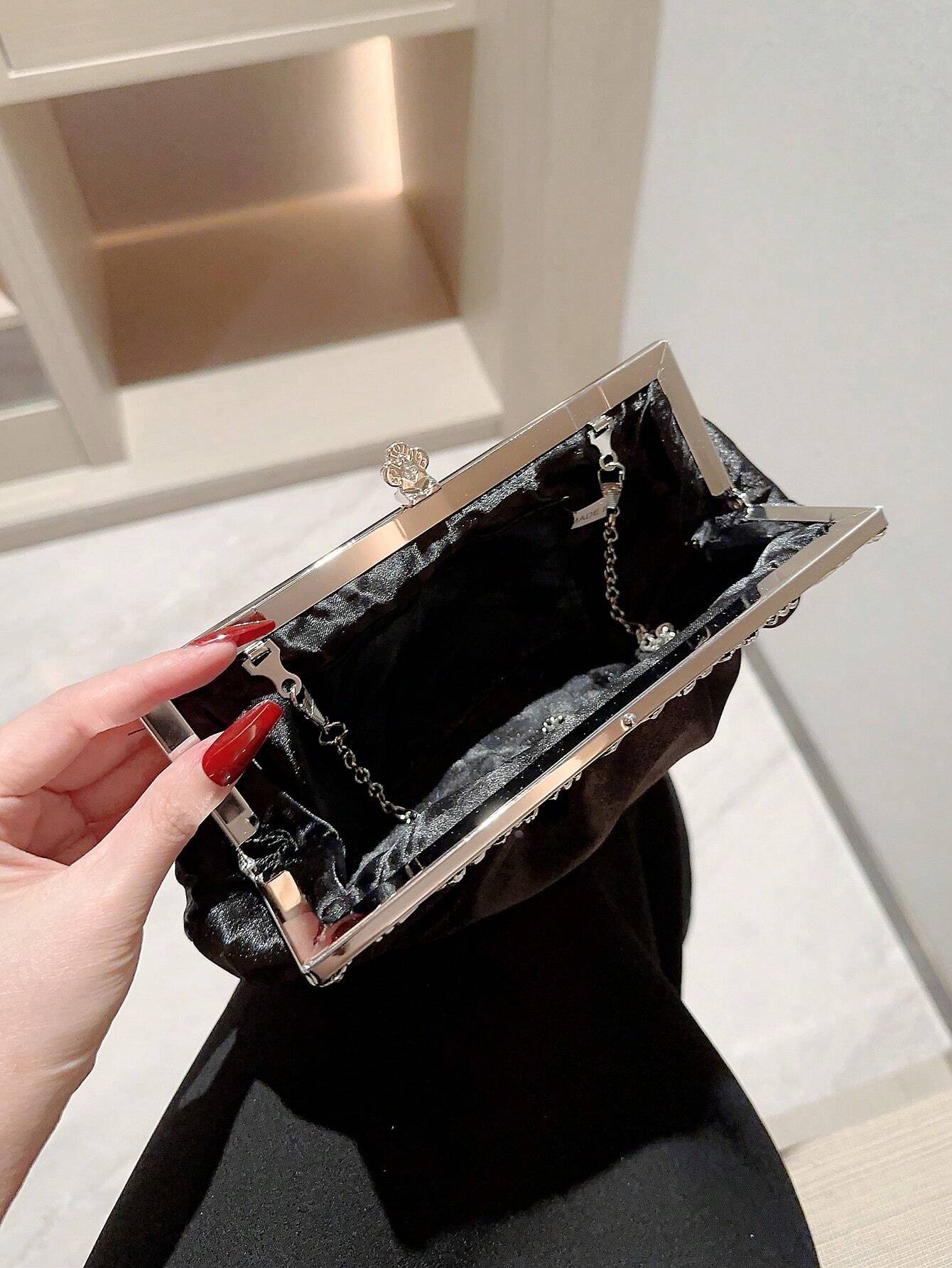 Buy SHEIN Women's Delicate Satin Evening Bag With Rhinestone Decoration, Clutch Bag, Party Bag, Prom Bag, Chain Handbag in Pakistan