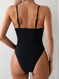 Buy SHEIN Women's Ruched Tummy Control One-Piece Swimsuit With Chain Shoulder Straps, For Summer Beach Swimwear in Pakistan
