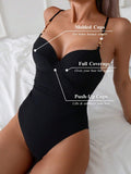 Buy SHEIN Women's Ruched Tummy Control One-Piece Swimsuit With Chain Shoulder Straps, For Summer Beach Swimwear in Pakistan