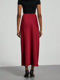 Buy SHEIN Women's Simple Solid Color Elastic Satin Texture Trumpet Hem Elegant Maxi Skirt in Pakistan