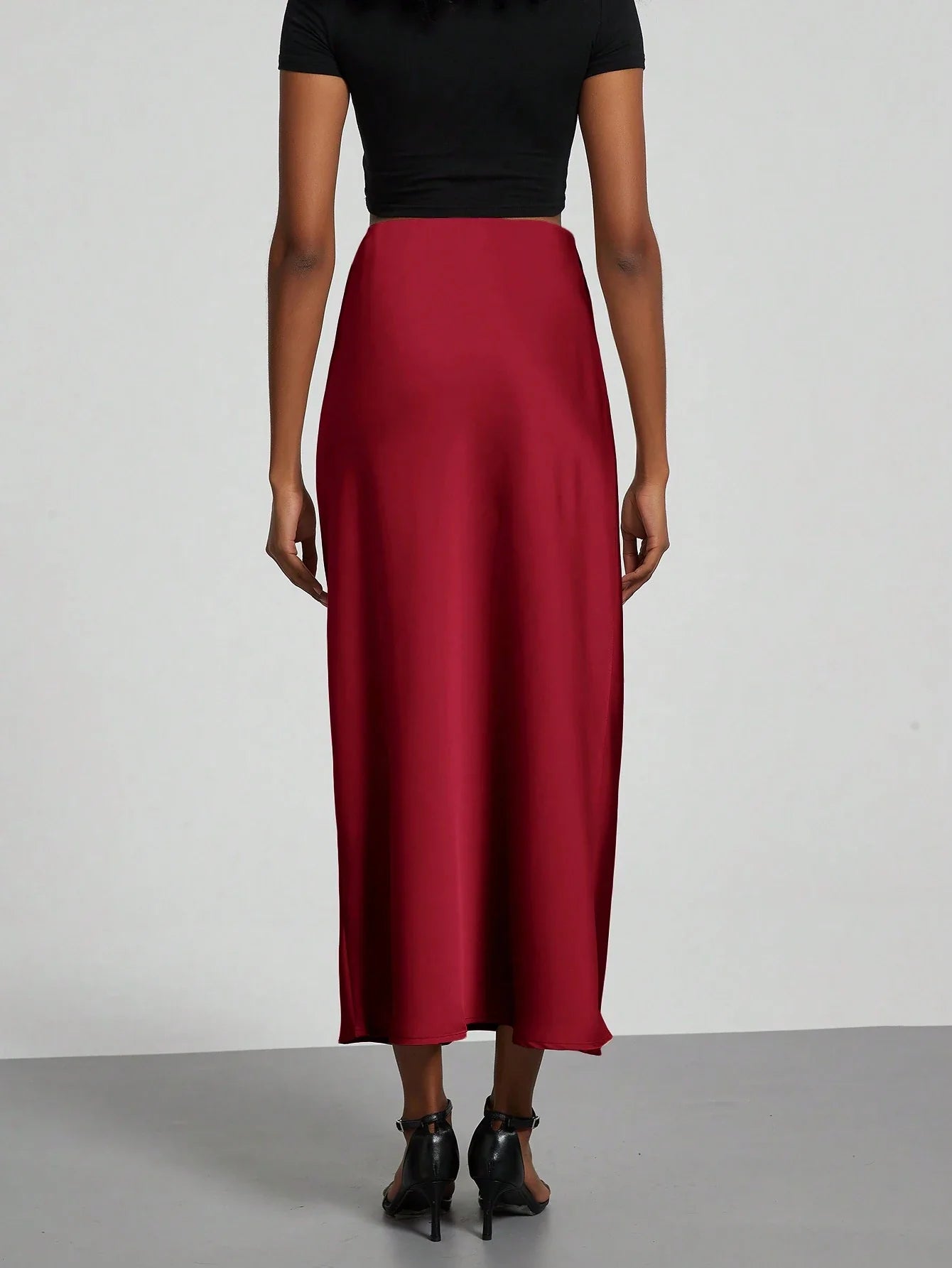 Buy SHEIN Women's Simple Solid Color Elastic Satin Texture Trumpet Hem Elegant Maxi Skirt in Pakistan