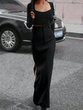 Buy SHEIN Women's Solid Color High Waist Side Slit Hem Maxi Casual Skirt in Pakistan
