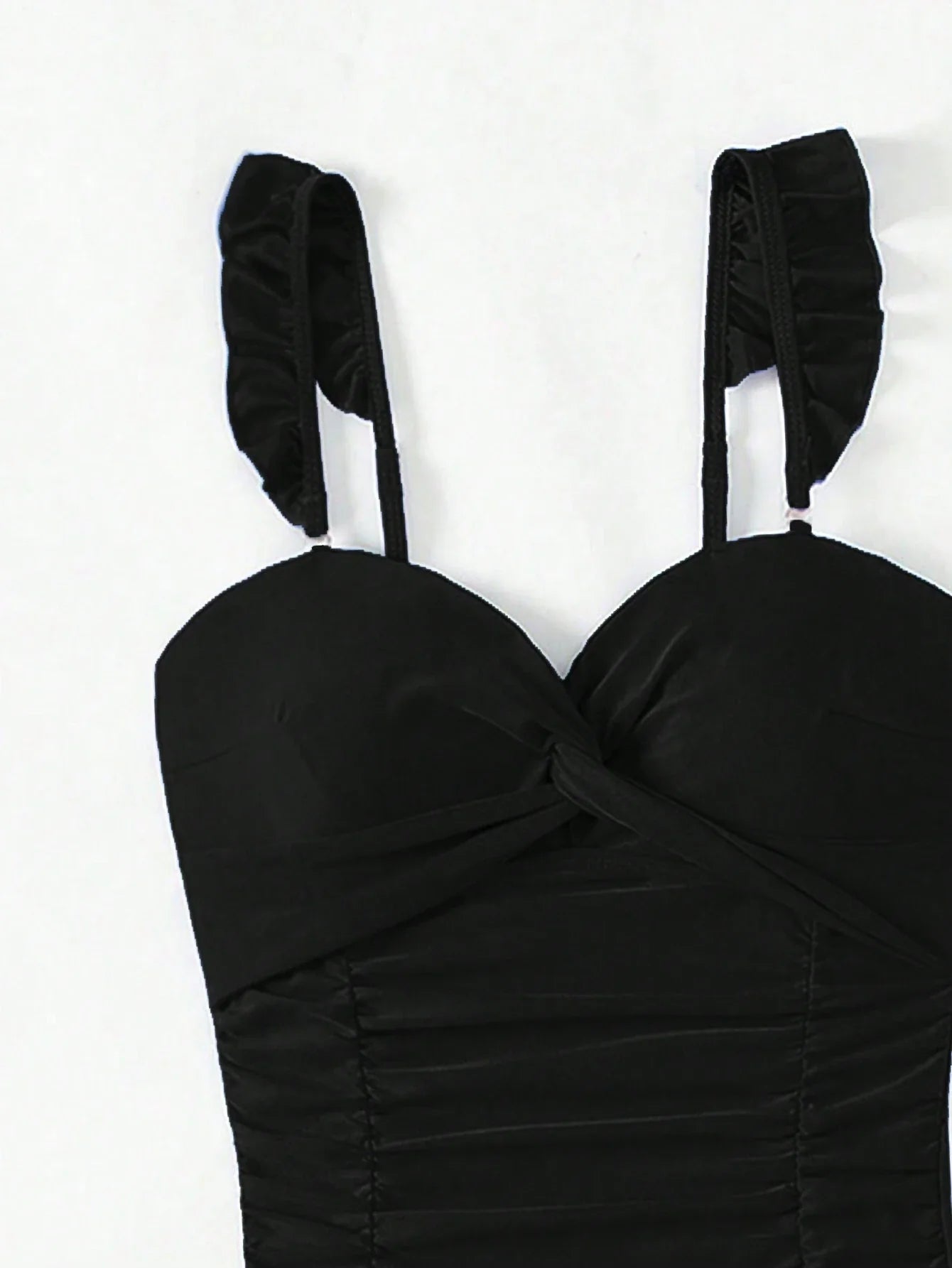 Buy SHEIN Women's Solid Color Twisted Twist Ruffle Edge One-Piece Swimsuit Summer in Pakistan